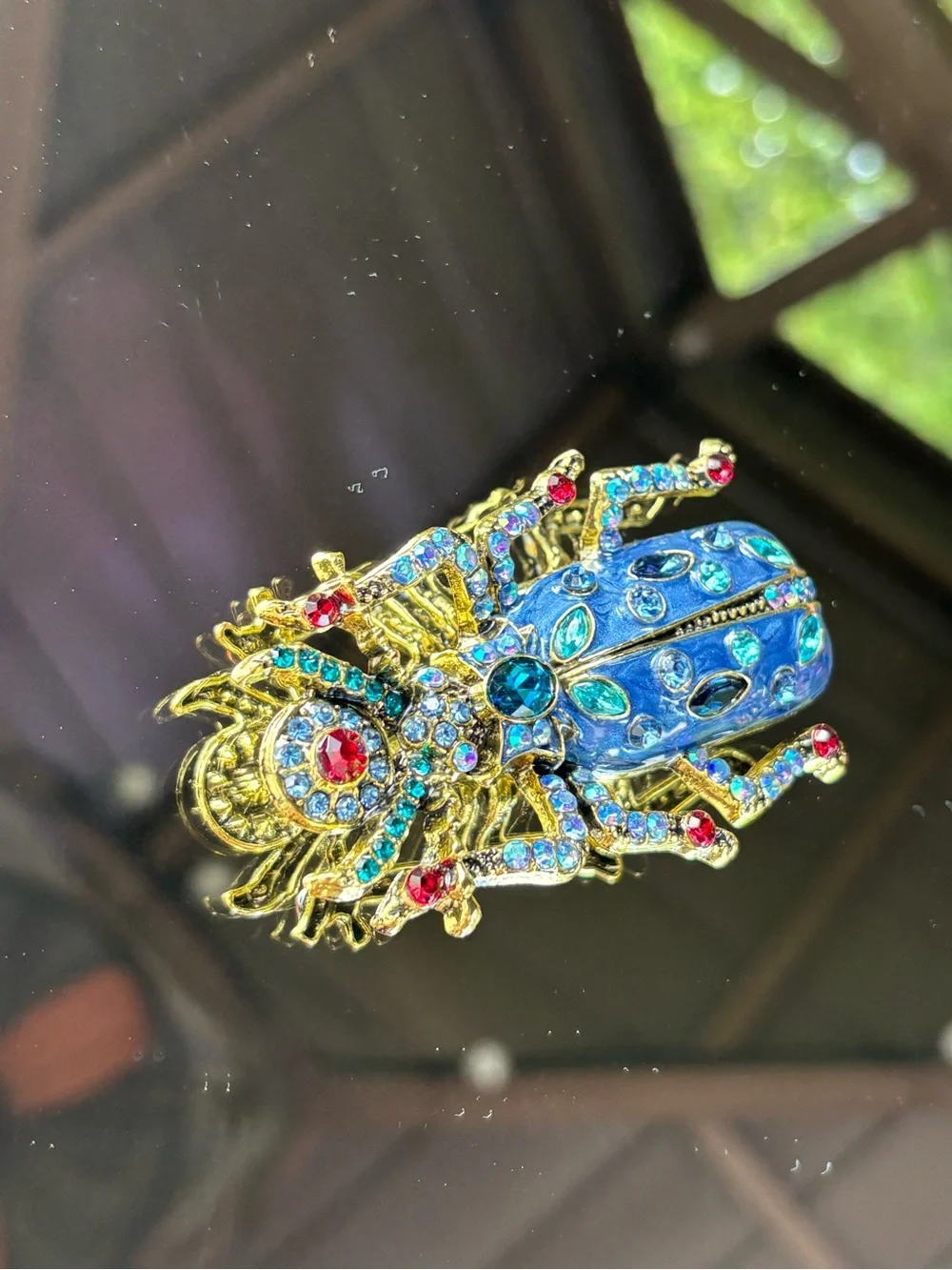 Blue Crystal Beetle Brooch Pin